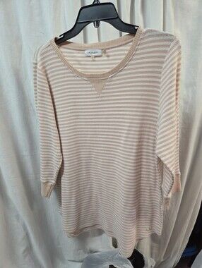 Calvin Klein Blush & Cream Striped Knit Top